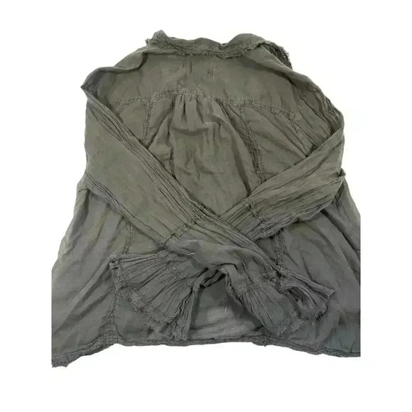 Women’s Free People sz M gray boho peasant top w/ buttons and collar-see damage - Picture 2 of 7